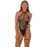 Bodystocking Lace Floral Halter avec résille