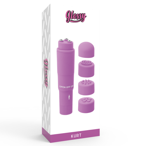 Mini vibromasseur GLOSSY Kurt avec quatre têtes interchangeables