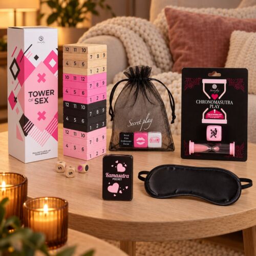 Coffret de jeux érotiques pour couples avec tour, dés et cartes
