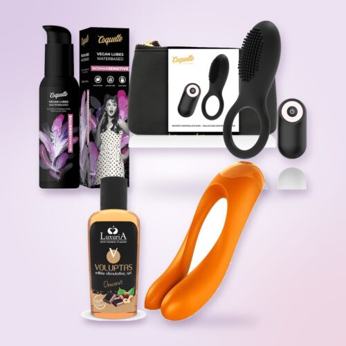 Coffret premium pour couples avec anneau vibrant et vibromasseur de doigt