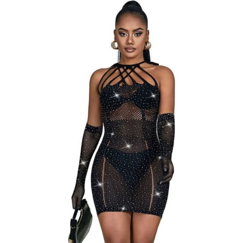 Robe sexy SUBBLIME avec strass et design en filet