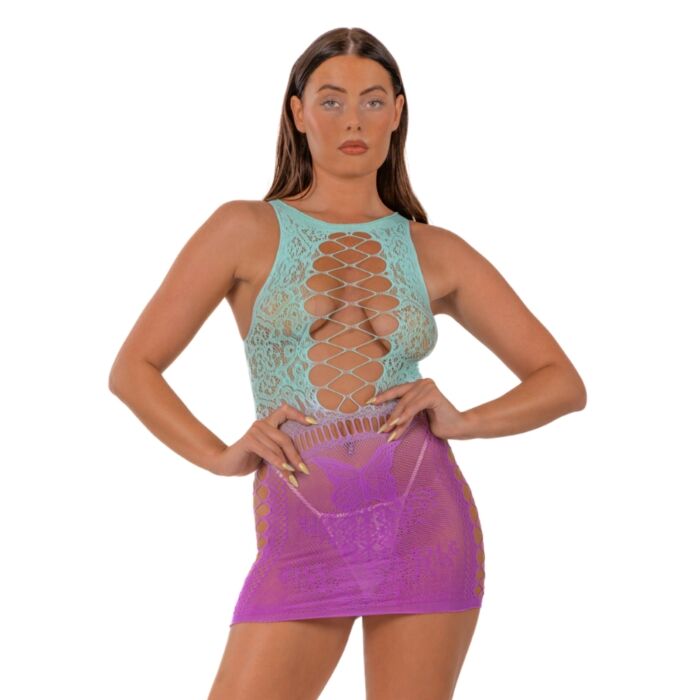 Lace by LJ Ombre Faux Lace Up Mini Dress Lace by LJ Ombre Faux Lace Up Mini Dress