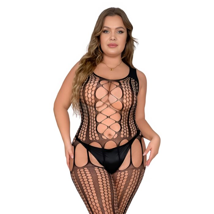 Lace by LJ Plus Size Lace Up Suspender Bodystocking Lace by LJ Plus Size Lace Up Suspender Bodystocking
