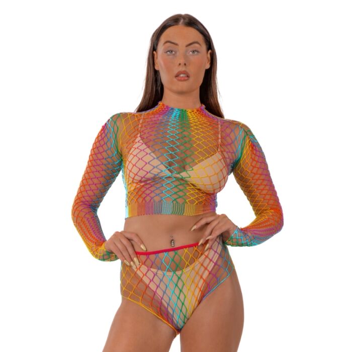 Lace by LJ Rainbow Fence Net Crop Top and Bottoms Lace by LJ Rainbow Fence Net Crop Top and Bottoms