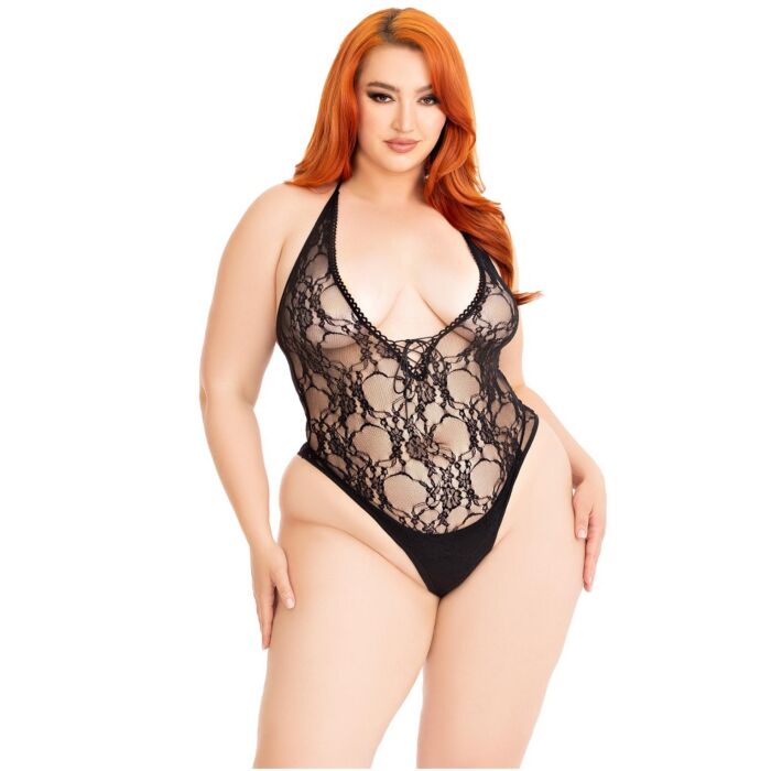 Leg Avenue Floral Lace Deep-V Teddy Plus Size Leg Avenue Floral Lace Deep-V Teddy Plus Size