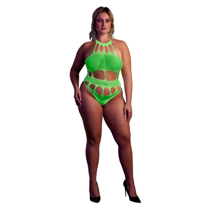Cut Out Thong Bodysuit Neon Green Plus Size Cut Out Thong Bodysuit Neon Green Plus Size