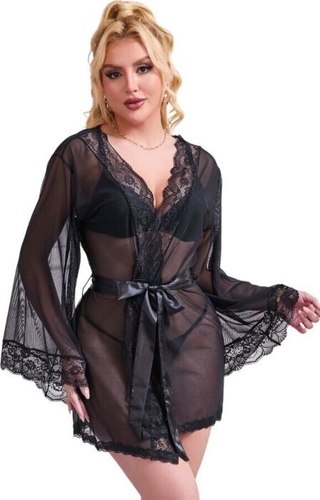 Bata Transparente Subblime Babydolls Encaje Negro Bata Transparente Subblime Babydolls Encaje Negro