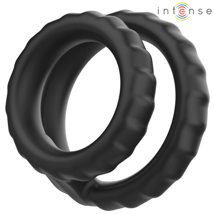 INTENSE - DEWEY DOUBLE SILICONE PENIS RING BLACK MODEL 2 INTENSE - DEWEY DOUBLE SILICONE PENIS RING BLACK MODEL 2
