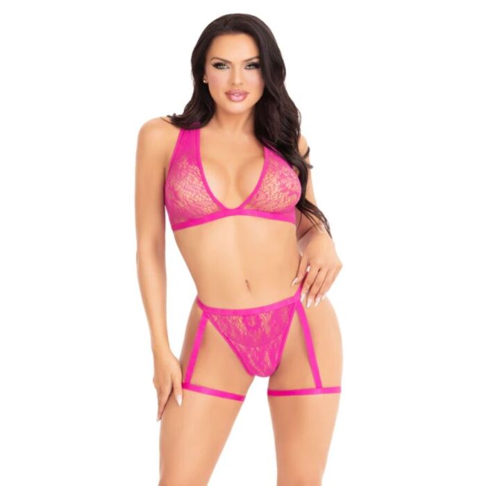 LEG AVENUE - 86148 LACE BRA TOP AND PANTY WITH GARTERS PINK - ONE SIZE LEG AVENUE - 86148 LACE BRA TOP AND PANTY WITH GARTERS PINK - ONE SIZE
