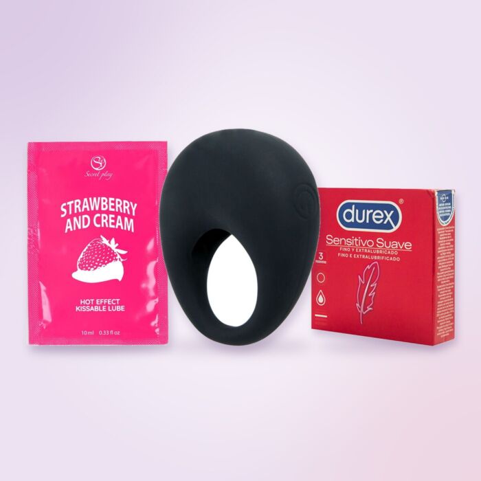 Coffret couples avec anneau vibrant Pretty Love, préservatifs et lubrifiant