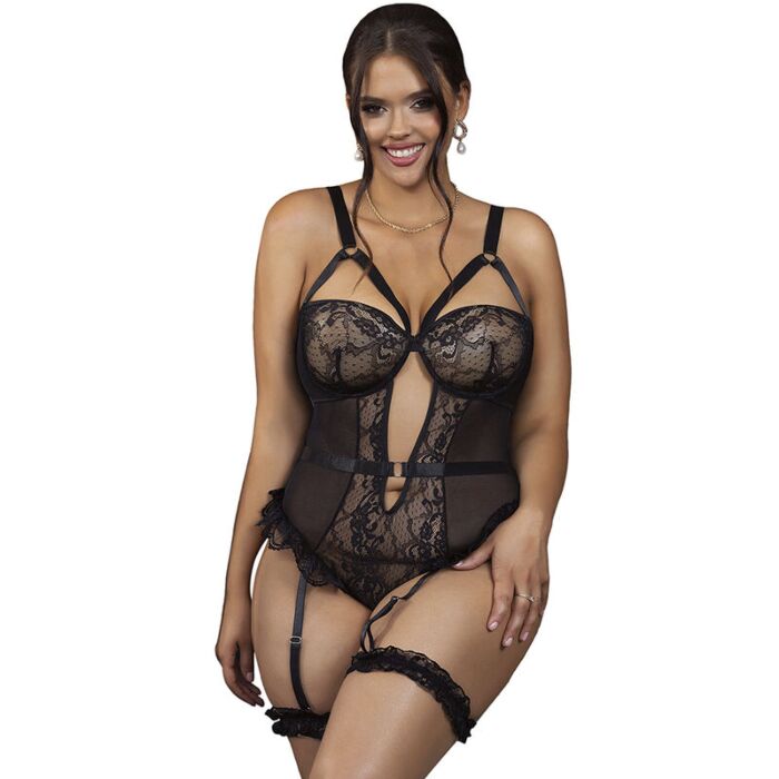 SUBBLIME - TEDDY WITH GARTER WITH LACE DETAIL AND STRIPS BLACK L/XL SUBBLIME - TEDDY WITH GARTER WITH LACE DETAIL AND STRIPS BLACK L/XL